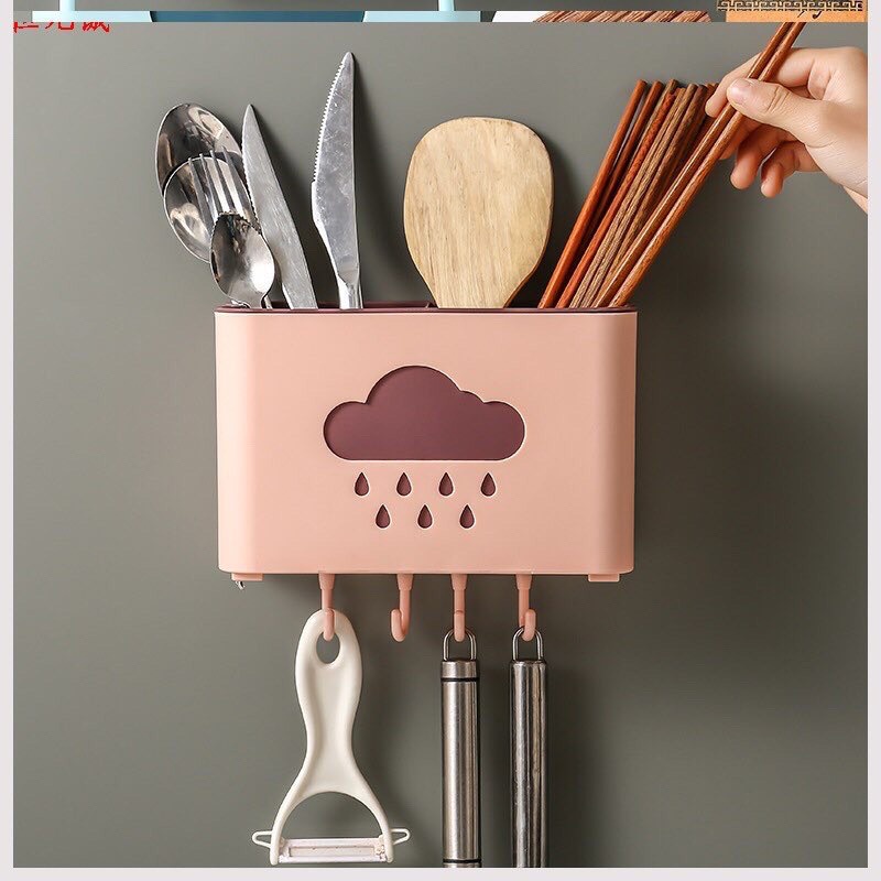 Kệ đựng đũa thìa dĩa dán tường tiện lợi hình mây mưa 4 màu- Ống đựng đũa nhà bếp
