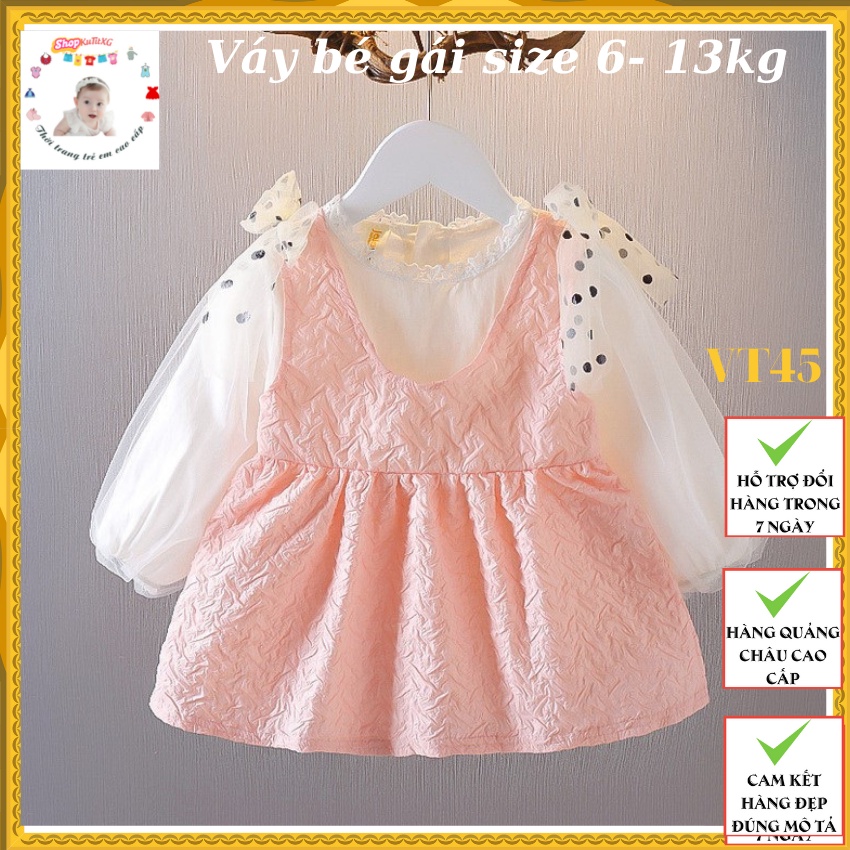 Váy thu đông nhí bé gái tay ren bồng xinh xắn size 0-3 tuổi VT45