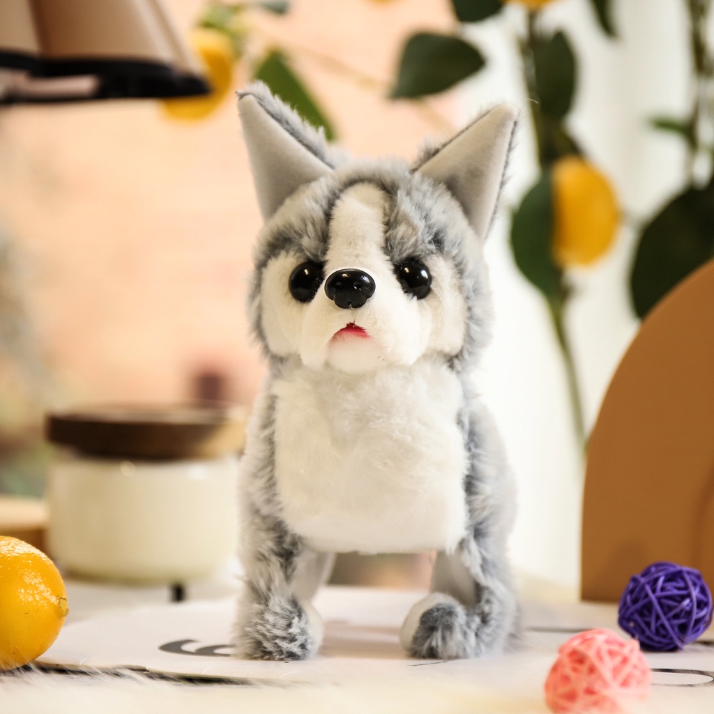 Thú nhồi bông, Chó bông biết đi biết sủa, Đồ chơi chó nhồi bông Husky cực xinh cho trẻ em