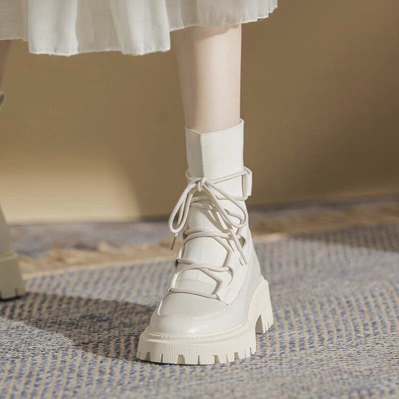 Giày bốt nữ cao cổ dây buộc Cao Cấp , boots cao cổ nữ đế độn siêu hot❤️