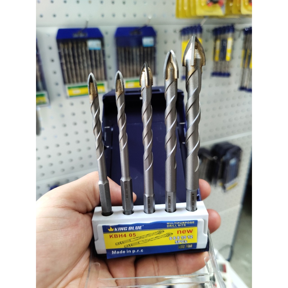 [CHÍNH HÃNG] Bộ 5 Mũi Khoan Đa Năng Lục Giác 4 Cạnh khoan gạch, tường mũi phi 6, 8, 10, 12mm King Blue