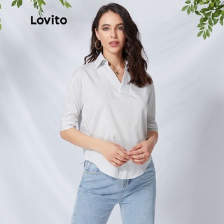 Áo sơ mi cổ chữ V kẻ sọc Lovito L097