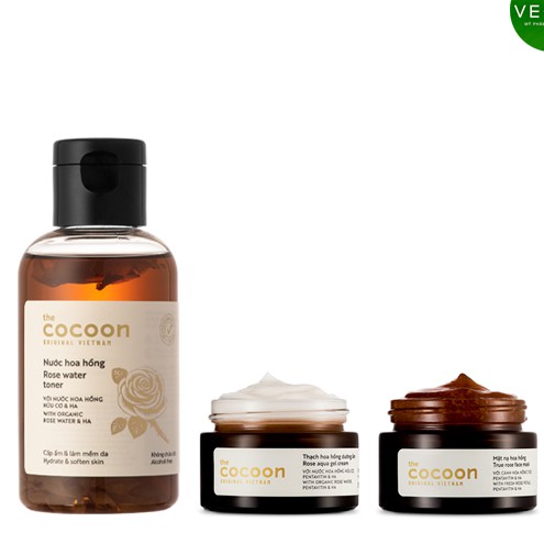 Combo 3 sản phẩm : Nước hoa hồng cocoon + Mặt nạ hoa hồng + Thạch hoa hồng dưỡng ẩm