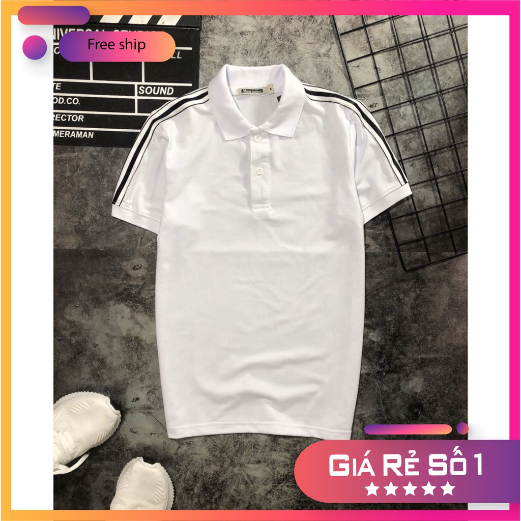 Áo thun nam có cổ HAN'247 áo thun nam phong cách Hàn Quốc phối viền vai_ Kitty Free Shop