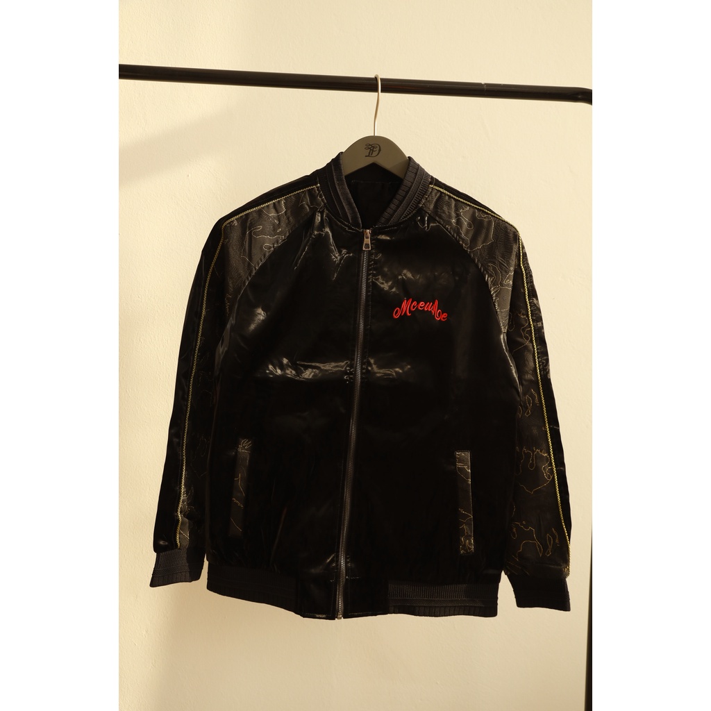 Áo khoác bomber nam Karissé, áo khoác bomber phao trần bông 3 lớp, da và da lộn