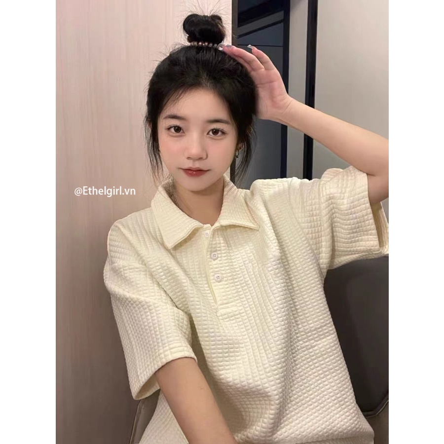 Áo Thun Nữ Ngắn Tay Cổ polo Phong Cách Hồng Kông