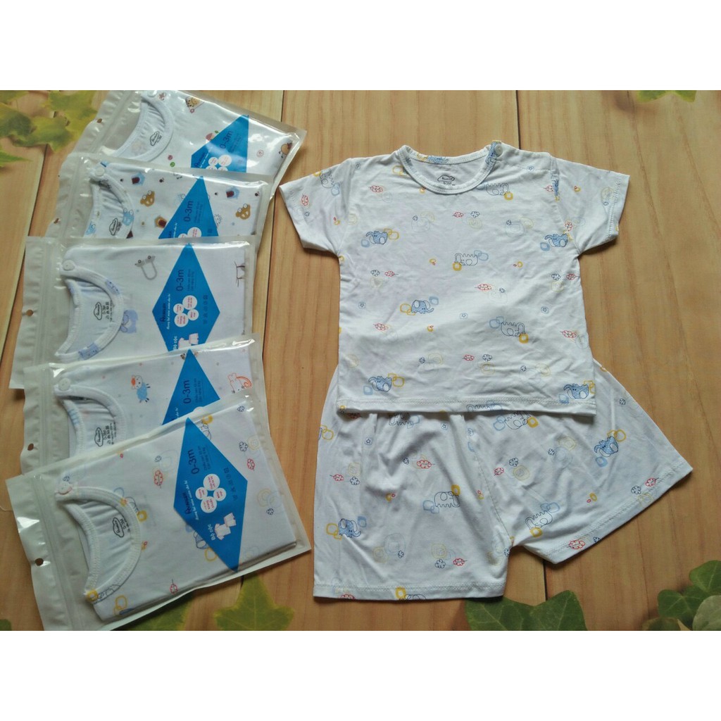 Bộ cộc tay Ava peptit họa tiết khuy cài vai cho bé trai, gái QATE192, Namkidshop