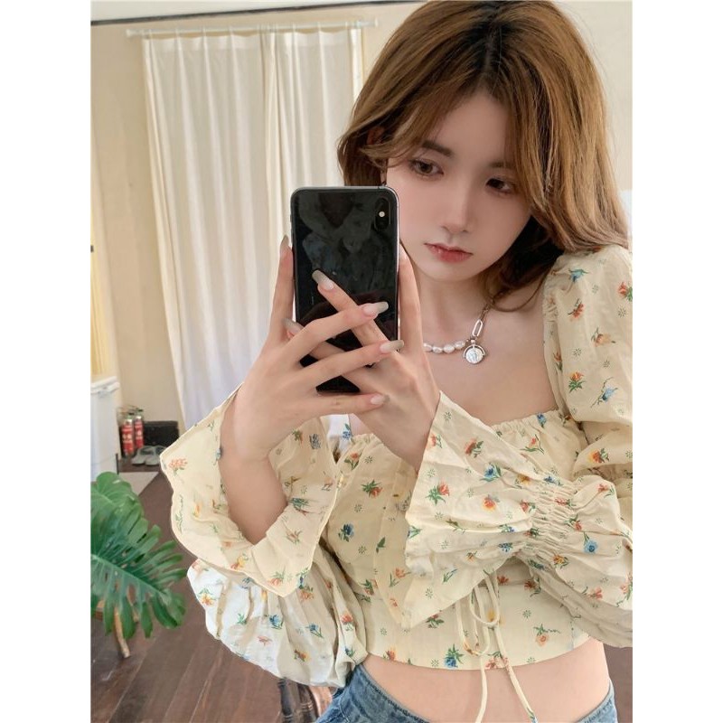 (Ảnh thât) ÁO CROP HOA VIO THƠ MỘNG