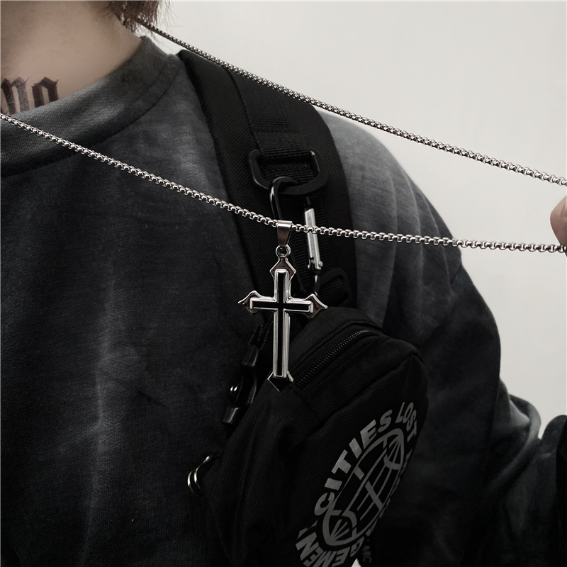 Dây Chuyền Thép Titan Dáng Dài Mặt Thánh Giá Phong Cách Harajuku Đường Phố 22082 Cho Cặp Đôi