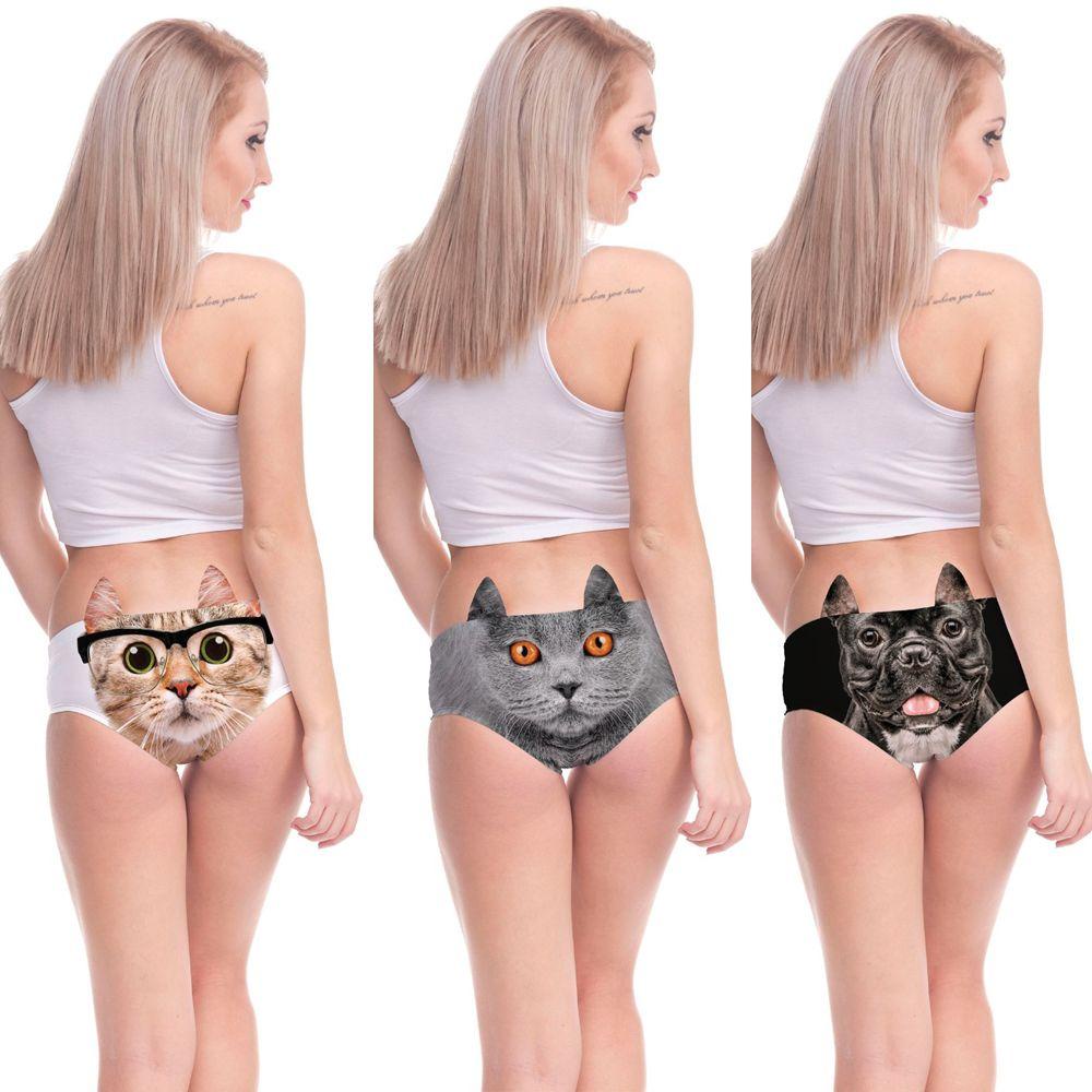 Quần Lót Nữ Eo Cao In Hình Chó Bull/Mèo/Heo/Mèo 3D Gợi Cảm Cho Nữ
