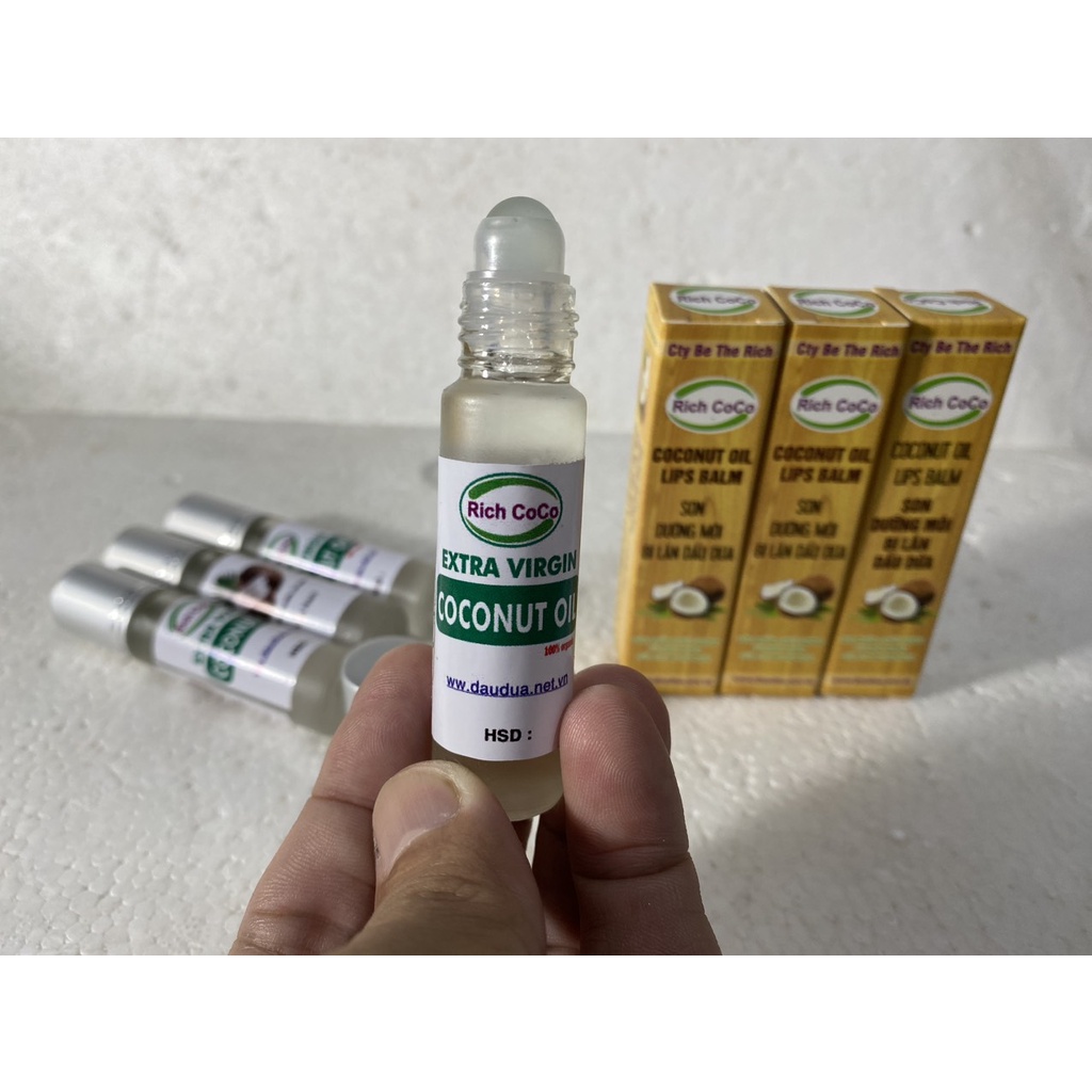 SON DƯỠNG MÔI CHAI BI LĂN DẦU DỪA - RICH COCO - COCONUT OIL LIPSBALM - 100% DẦU DỪA NGUYÊN CHẤT