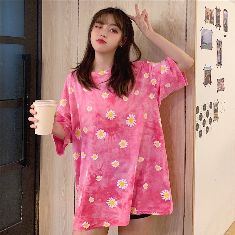 _Áo hè thụng tay lỡ Unisex .( Áo Loang Hoa Cúc  ). | BigBuy360 - bigbuy360.vn