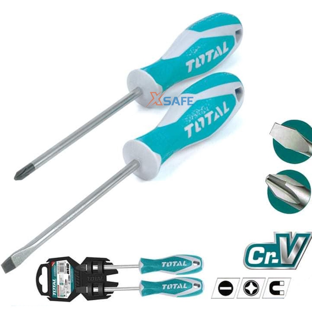 Bộ 2 tua vít TOTAL THT250201 Bộ tuốc nơ vít 2 chi tiết chất liệu Cr-V, mũi tròn, Tay cầm bọc nhựa, cao su tăng độ bám