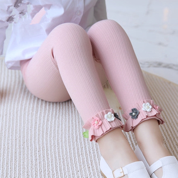 Quần legging co giãn mềm mại họa tiết hoa đáng yêu cho bé gái