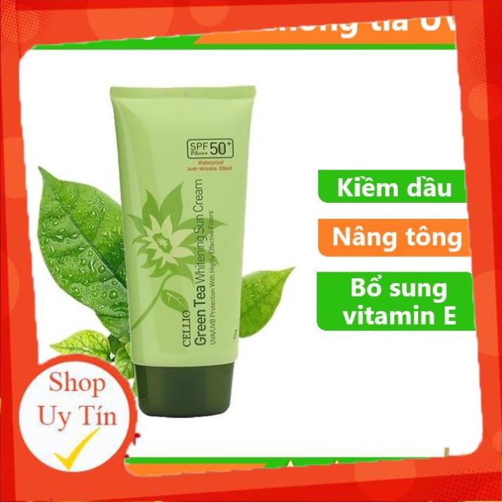 Kem chống nắng trà xanh Cellio Green Tea Whitening Sun Cream SPF 50+