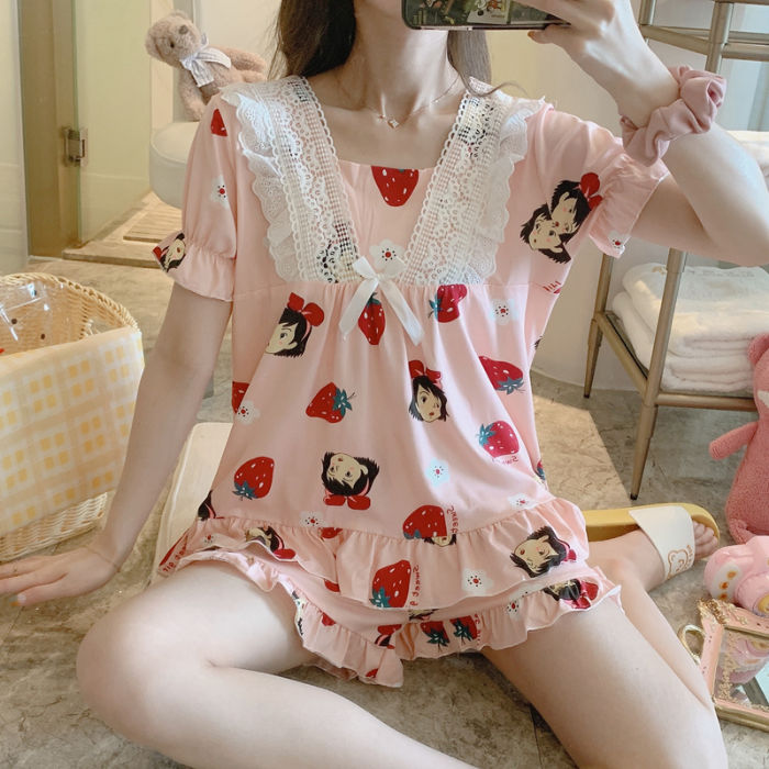 Bộ Đồ Ngủ Ngắn Tay In Họa Tiết Hoạt Hình Thanh Lịch Dành Cho Nữ