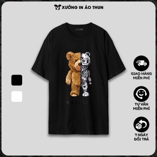 Áo thun unisex ngắn tay không cổ in hình GẤU ROBOTIC hợp thời trang - Bộ sưu tập áo phông gấu moschino cá tính