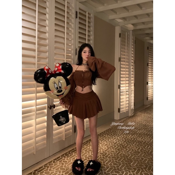 Set bộ nữ nâu croptop quảng châu