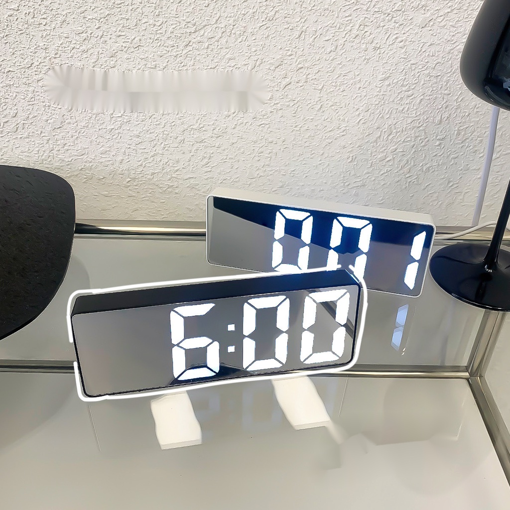 Đồng Hồ Báo Thức Điện Tử Để Bàn Tích Hợp Đèn LED Màu Trắng Và Đen Điều Khiển Bằng Giọng Nói Có Lịch Và Lịch