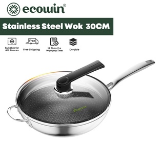 Chảo chiên Ecowin không dính có nắp đậy bằng thép không gỉ 304 32cm phù hợp mọi loại bếp