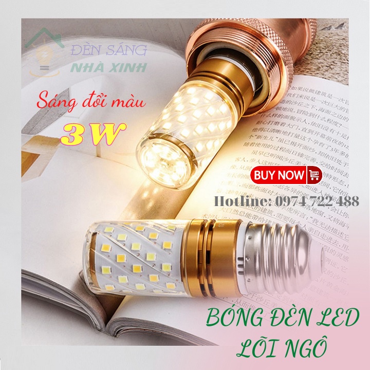Bóng đèn LED lõi ngô sáng đổi màu, đui E27, E14 thông dụng, lắp đặt phòng khách, phòng ngủ, nhà hàng, quán trà, coffee