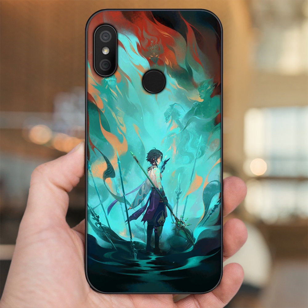 Ốp lưng Xiaomi Redmi 6 Pro, Mi A2 Lite viền đen in hình Xiao Genshin Impact