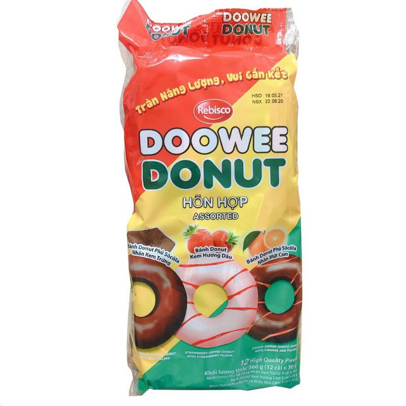 Bánh Doowee Donut hỗn hợp 3 vị 360g( 12 cái × 30g)