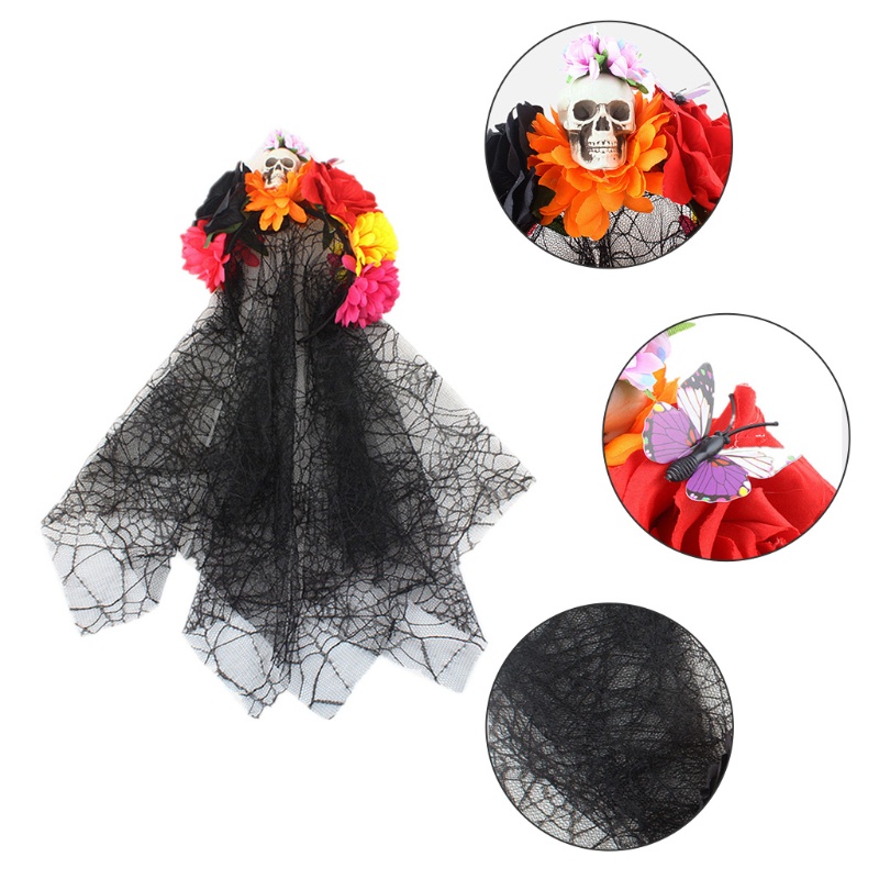 Băng Đô Mạng Nhện Phối Ren Hoa Hóa Trang Halloween