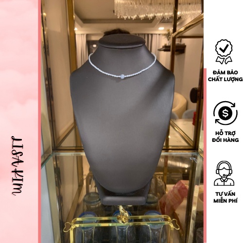 Vòng cổ choker size nhí hạt gạo size 2,5 li mix đá mặt trăng 6 li
