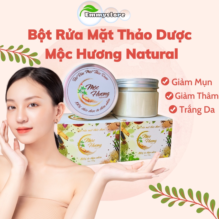 Bột rửa mặt handmade thảo mộc Mộc Hương Natural 100gr - Sáng da, sạch mụn, tẩy tế bào chết, se khít lcl, mờ thâm.