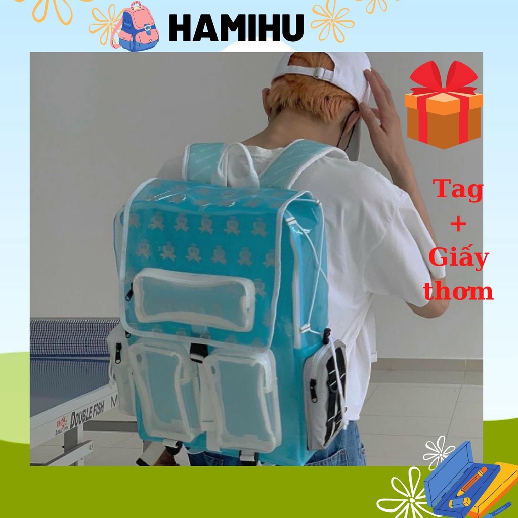Balo thời trang, balo đi học Hamihu store HM10X, balo Ulzzang basic phong cách Hàn Quốc màu xanh