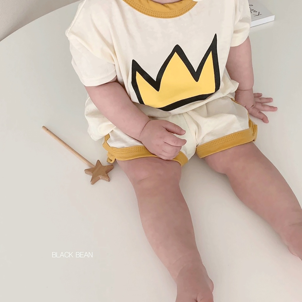 Set Áo Thun Tay Ngắn Kèm Quần Ngắn In Họa Tiết Vương Miện Dễ Thương Thời Trang Mùa Hè Cho Bé