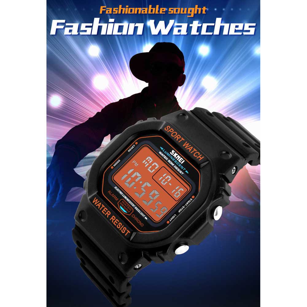 Đồng Hồ Điện Tử SKMEI 1134 Chống Thấm Nước Mặt Vuông 5 Pha Nhựa Resin Có Đèn LED Cho Nam