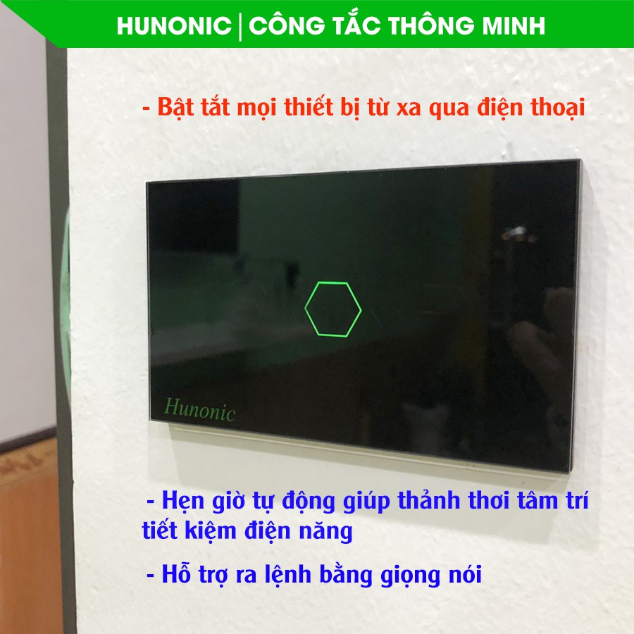 CÔNG TẮC CẢM ỨNG THÔNG MINH HUNONIC 3 NÚT ĐEN│Công tắc wifi điều khiển từ xa bằng điện thoại│Đế âm chữ nhật dễ lắp đặt