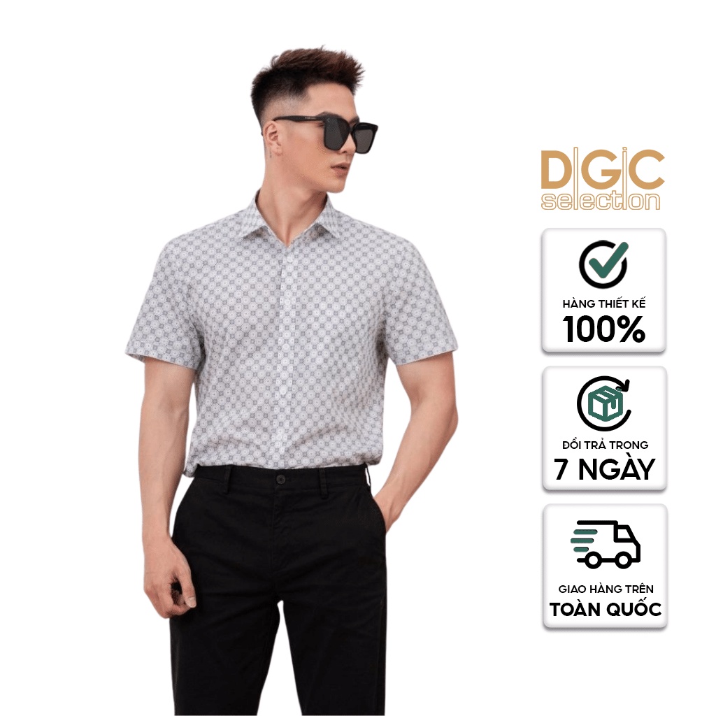 Áo sơ mi nam DGCs ngắn tay họa tiết kẻ trẻ trung, chất Cotton thoáng mát thấm hút tốt SASNBB02M