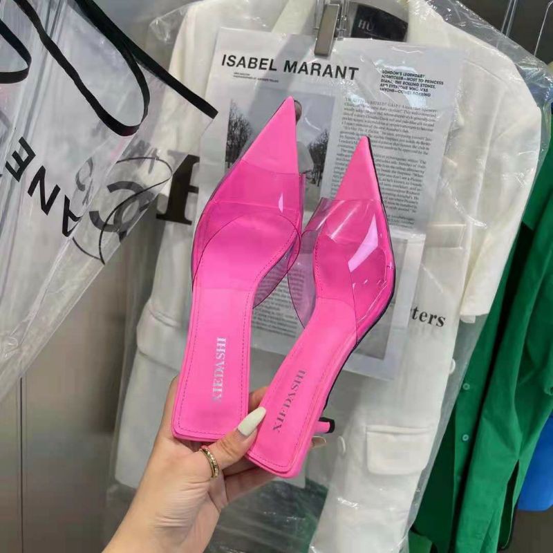 Guốc quai trong mica gót nhú mũi nhọn siêu siêu xinh hồng xanh