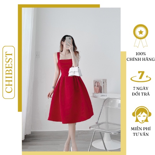 Đầm tiệc dáng dài ly eo chất tapta 2 dây bảng lớn CHIBEST 𝐇𝐃𝐁𝟗𝟏𝟓
