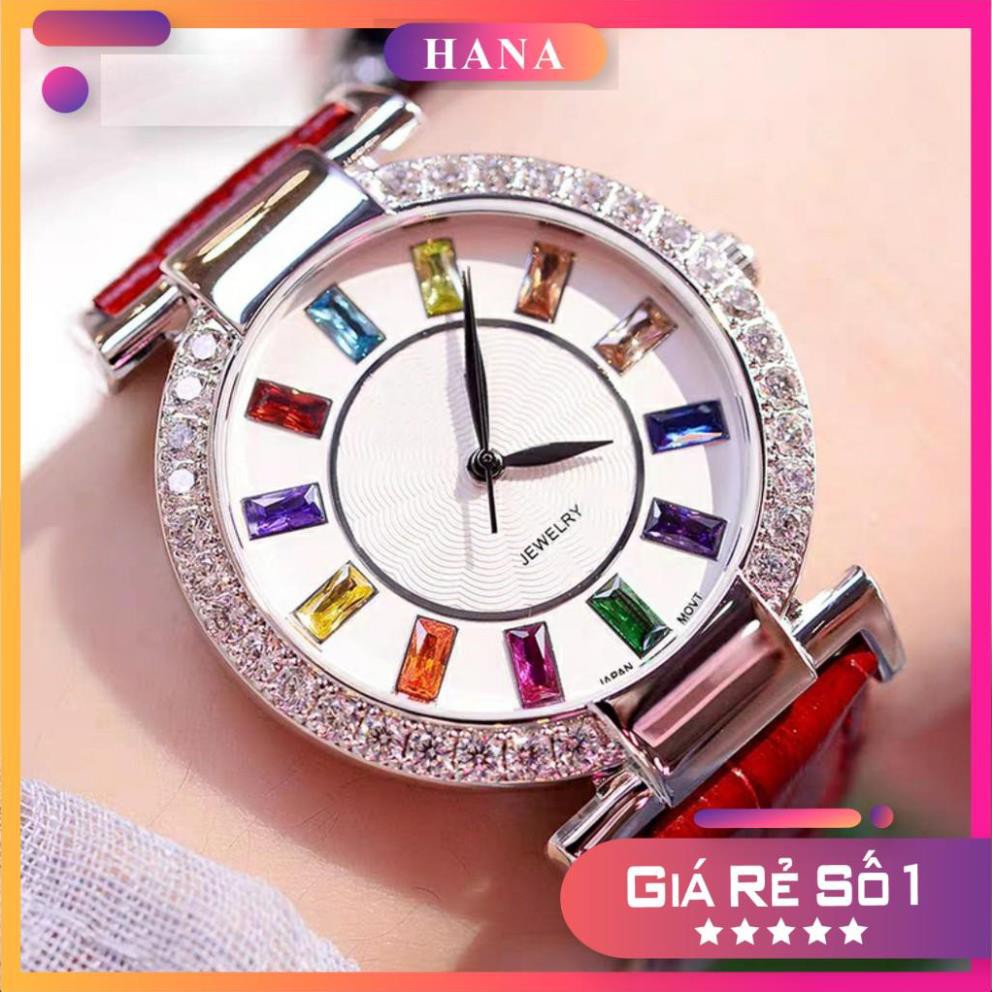 Đồng hồ nữ RC đá 7 màu đẹp độc đáo chính hãng chống nước dây da Tony Watch 68