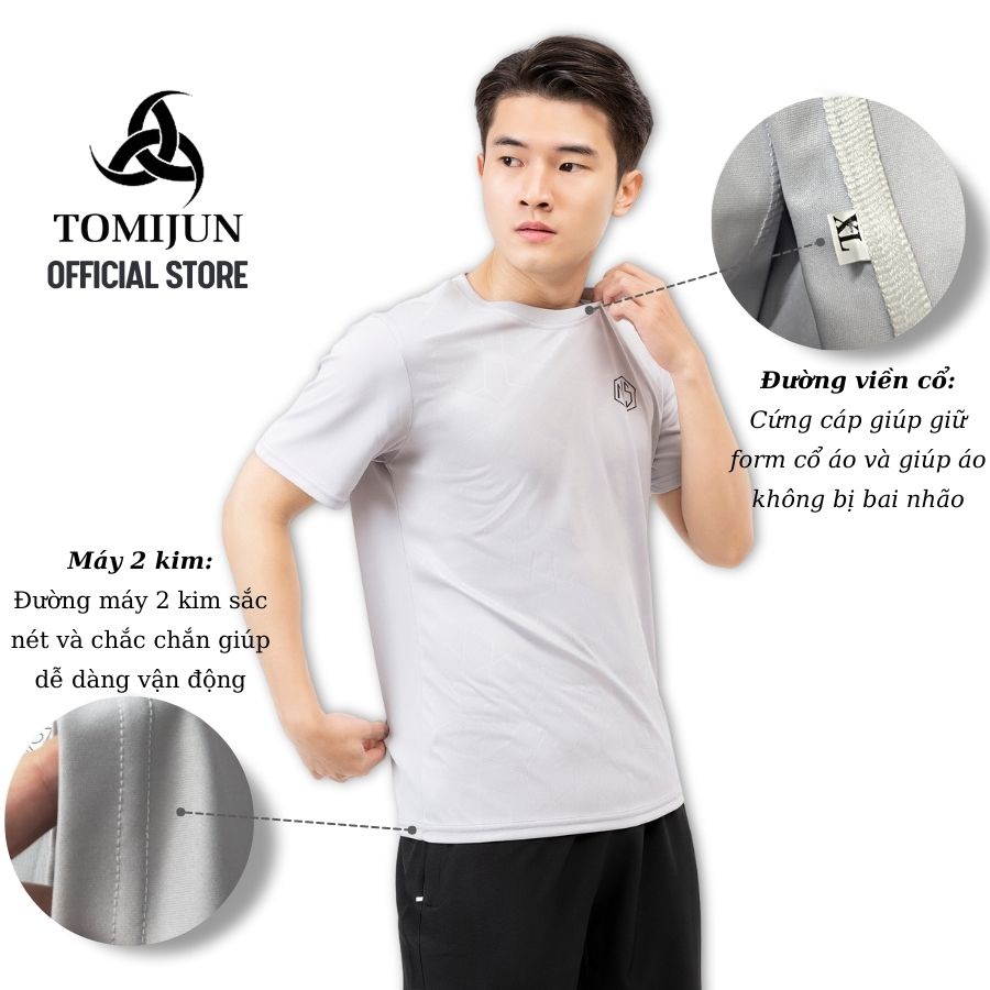 Áo thun nam thể thao cổ tròn vải thun lạnh tập gym ngắn tay vải thoáng mát co giãn chuẩn form nhiều màu TOMIJUN _AOCN5