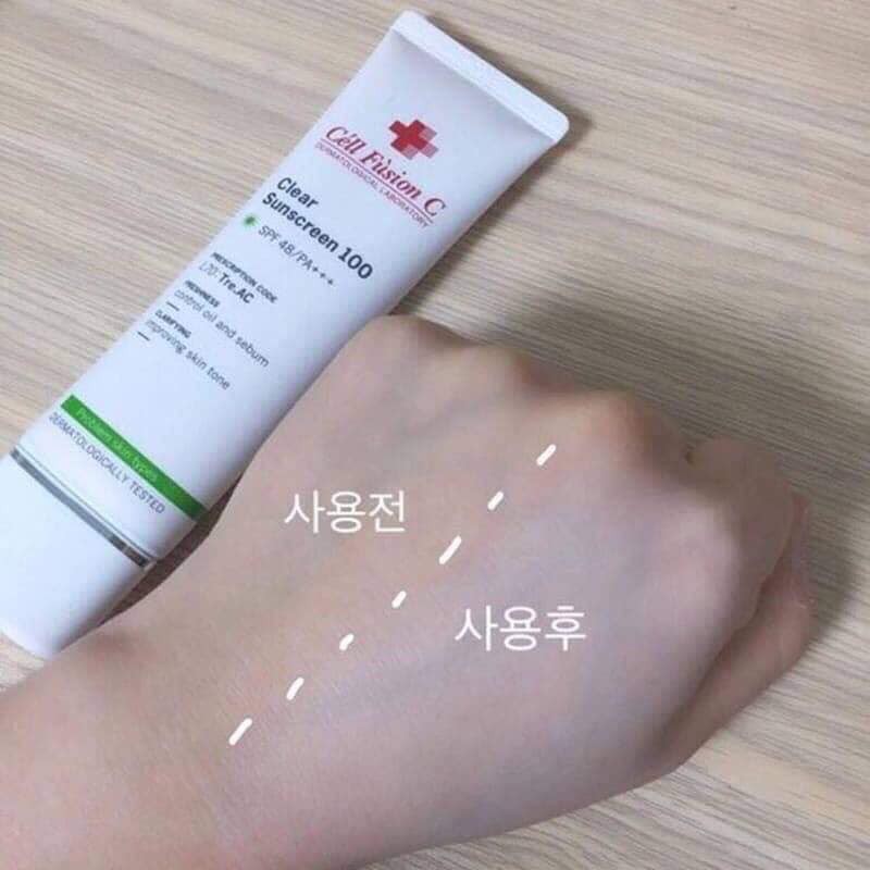 Kem Chống Nắng CELL FUSION C Xanh Tre.AC Clear Sunscreen Cho Da Mụn 50ml Date 10/2022