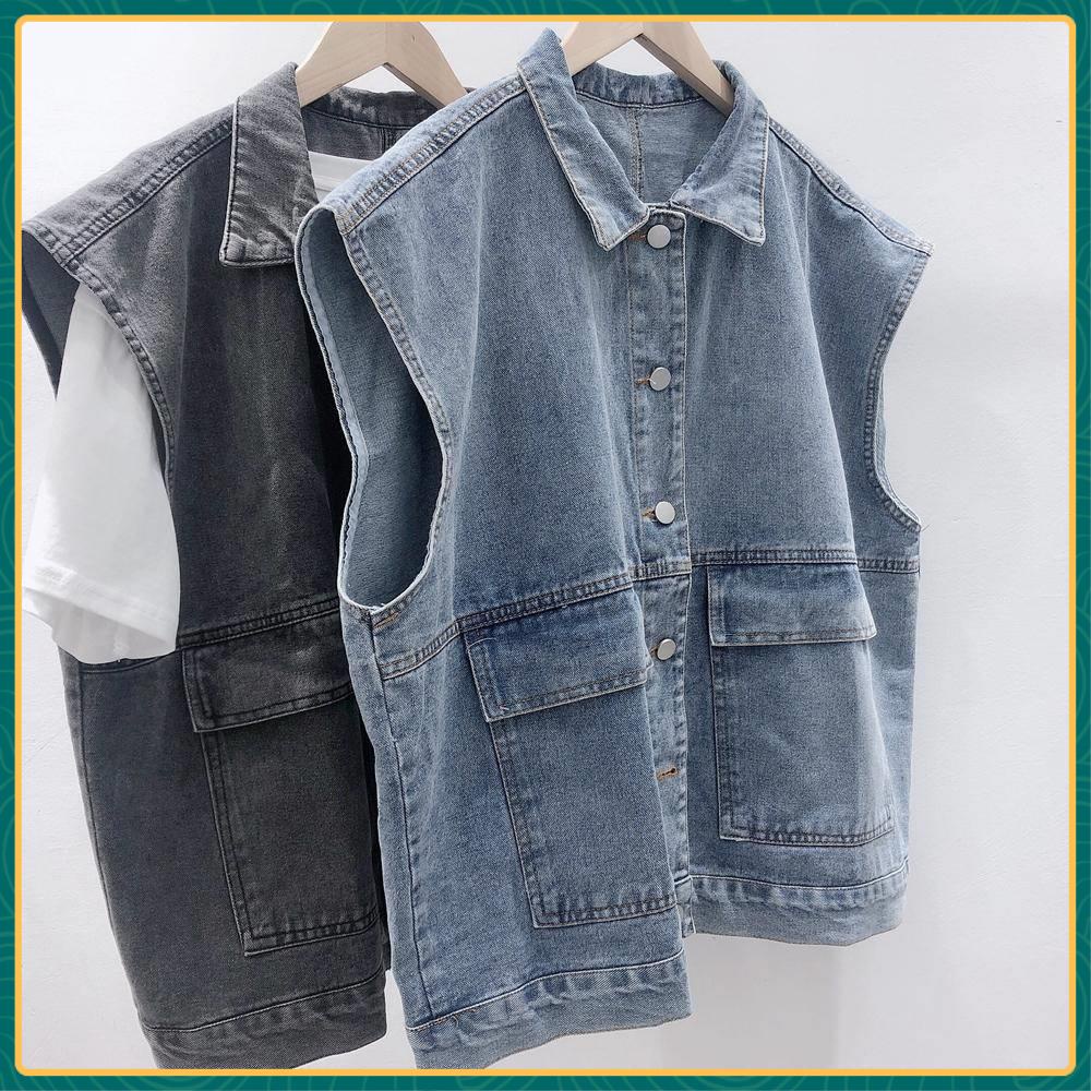 Áo Khoác Denim Sát Nách Kiểu Retro Nhật Bản Cá Tính