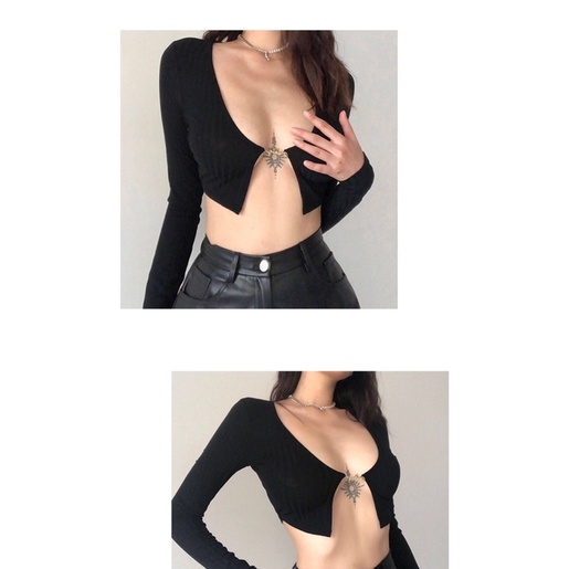 ✨💕Áo croptop tay dài 1 nút giống Ngọc Trinh💕