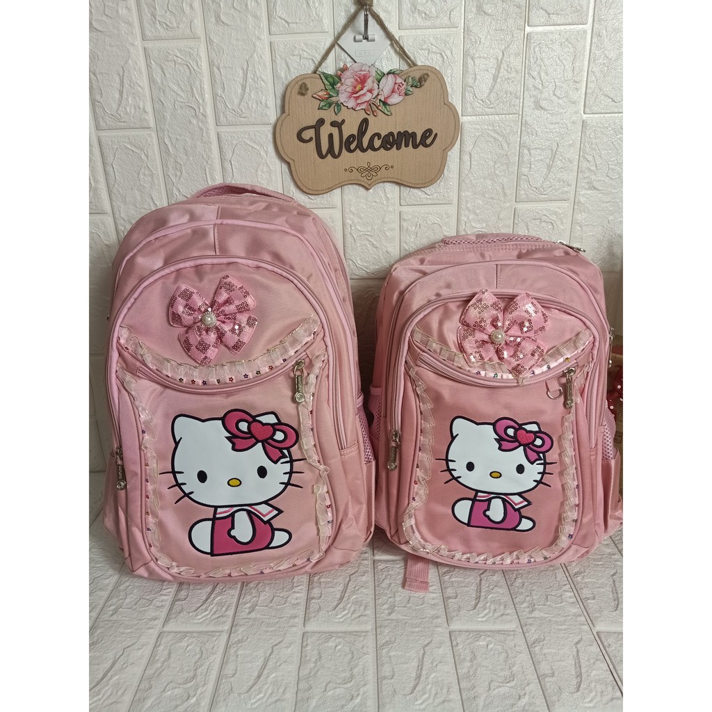 BALO học sinh cho bé, Balo HELLO KITTY-1623 Chất liệu Vải siêu bền, chống thấm chống xước, lau chùi dễ dàng