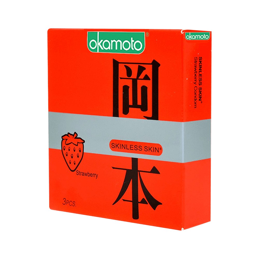 Bao Cao Su Okamoto Skinless Skin Strawberry Hương Dâu Hộp 3 Cái