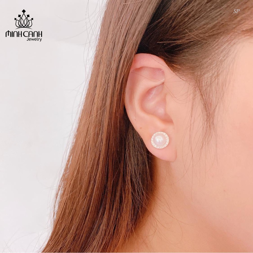 Bông Tai Ngọc Trai Nhân Tạo Viền Đính Đá - Minh Canh Jewelry