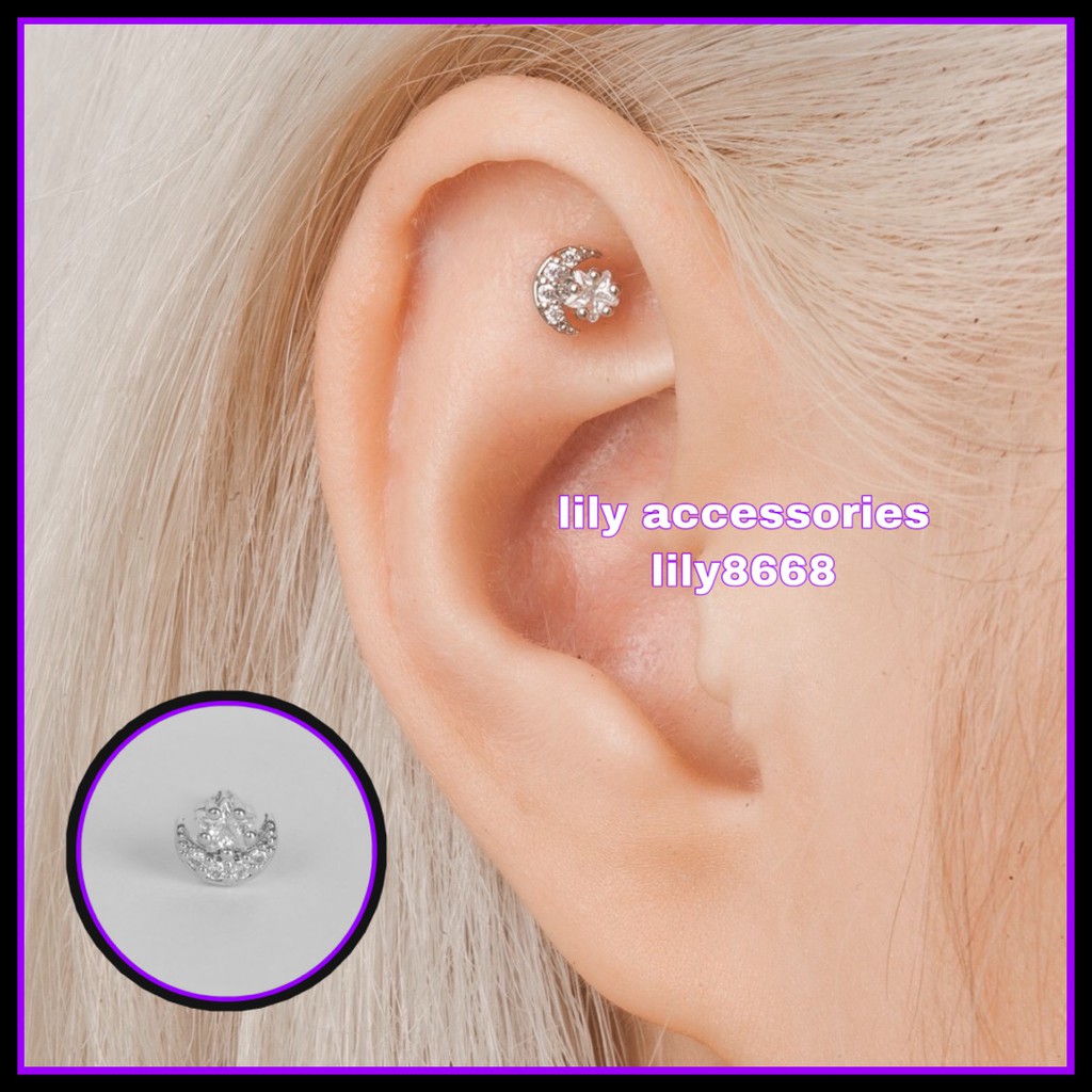 Moon Star Earring khuyên tai bông tai titan trăng sao đính đá không gỉ không đen không dị ứng