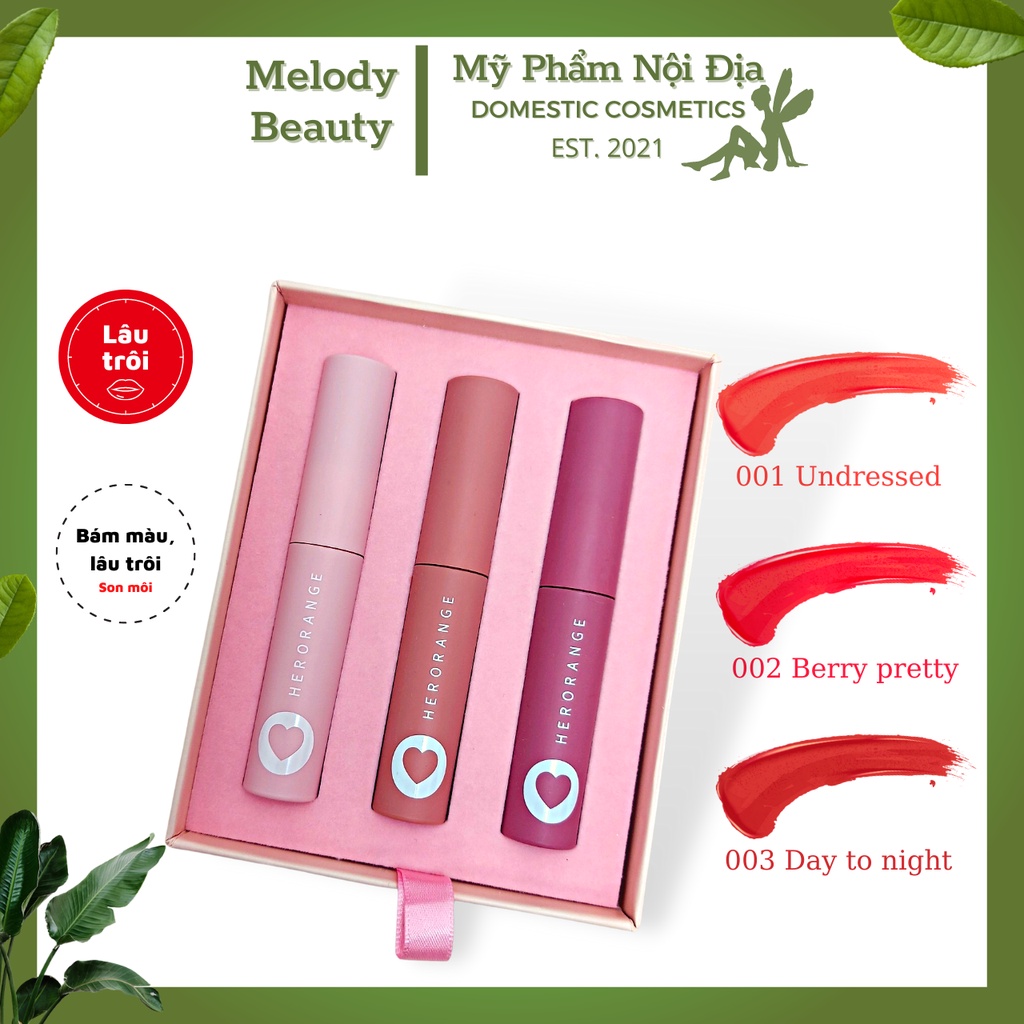 Bộ son bóng 3C x-slim Herorange nội địa trung, set bộ 3 cây son bóng cao cấp Herorange - Melody Beauty