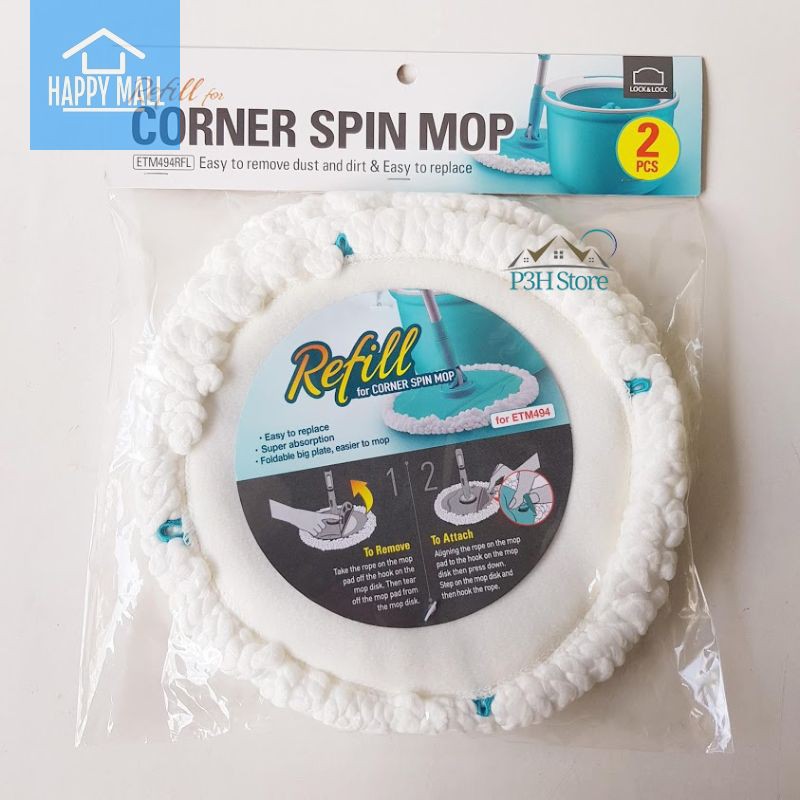 Bộ 2 Bông Lau Thay Thế Của Bộ Lau Nhà Corner Spin Mop ETM494