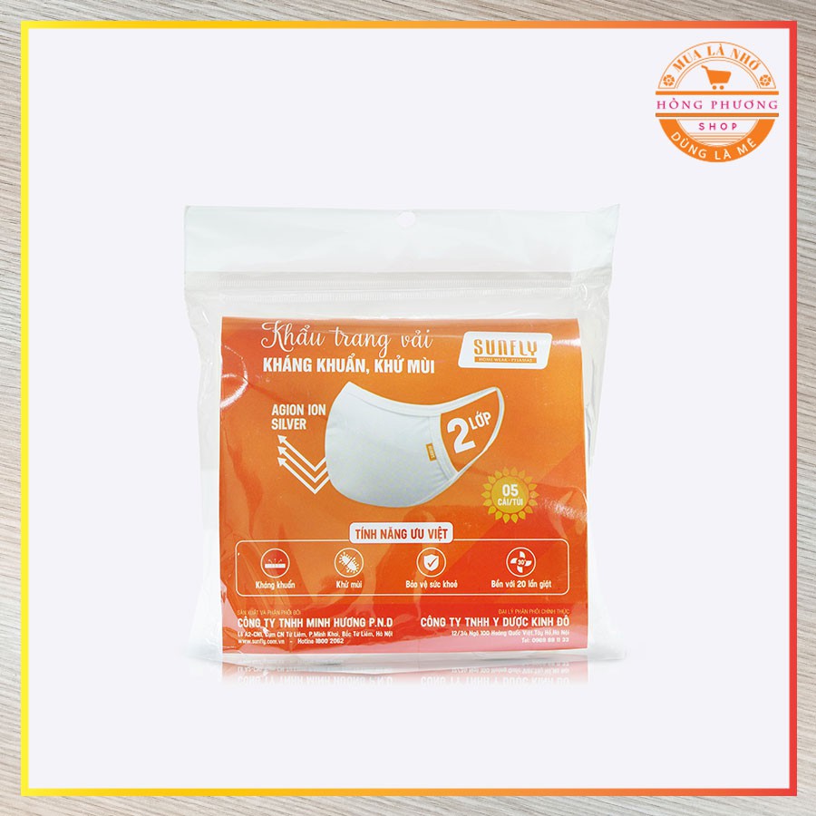 5 Khẩu trang vải Sunfly công nghệ nano ion bạc kháng khuẩn - Loại KT002 100% Cotton