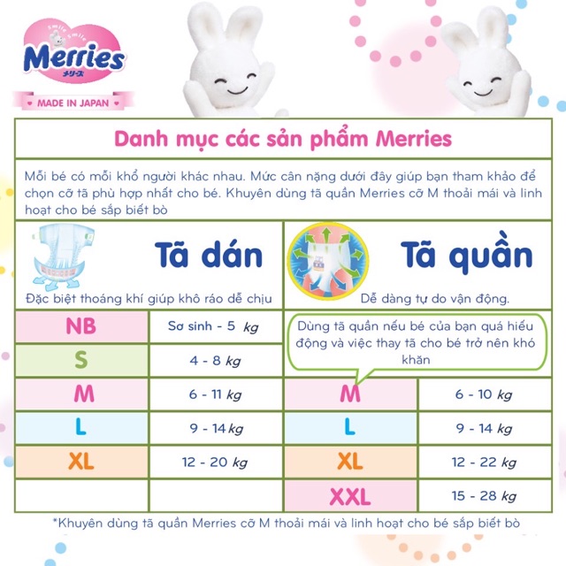 Bỉm Merries Nội Địa Nhật NB/S/M/L/XL/XXL